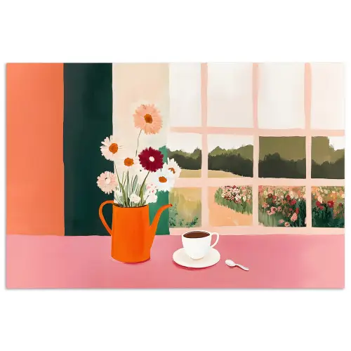 Bloemen - Koffie - Raam poster papier klein -3d
