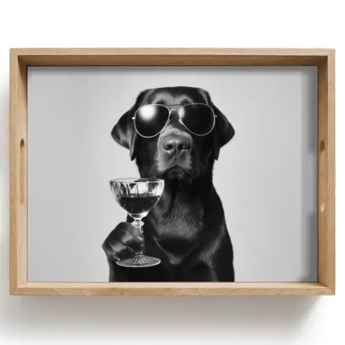 Hond - Zwart - Wijnglas - Zonnebril Dienblad Rechthoek middel -z3d_shopping