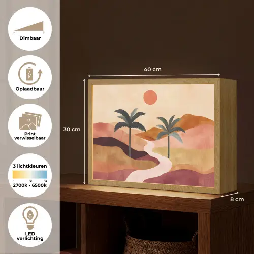 Heuvels - Palmbomen - Abstract Light Box met batterij (Wandlamp) middel -USP_websiteoverzichtNL