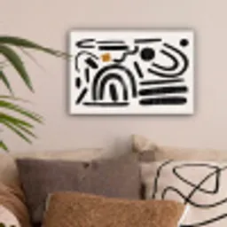 Kunst - Abstract - Zwart - Modern - Beige canvas 2cm klein -sfeer1