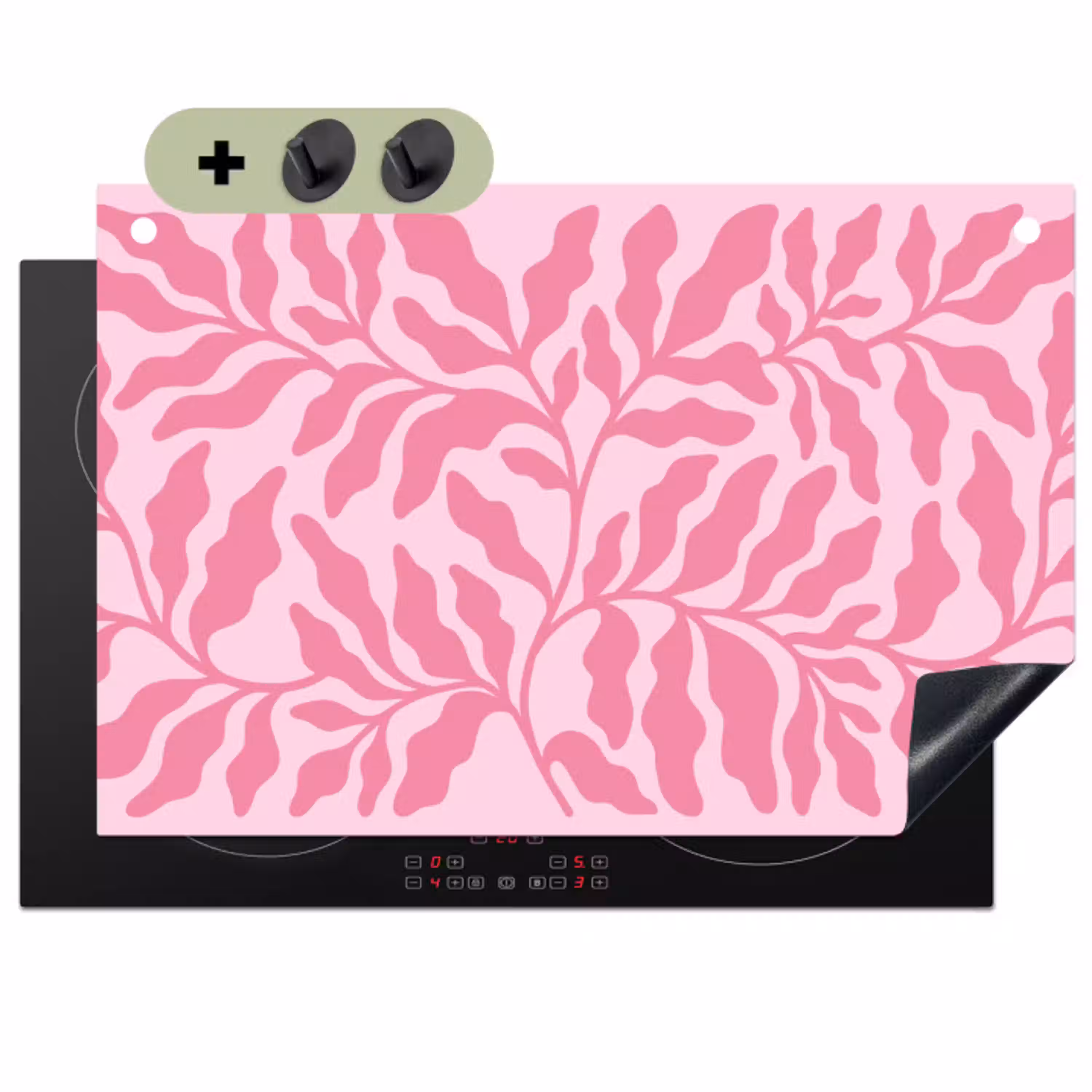 Planten - Organisch - Abstract - Modern - Roze Inductie beschemer met haakjes klein -3d
