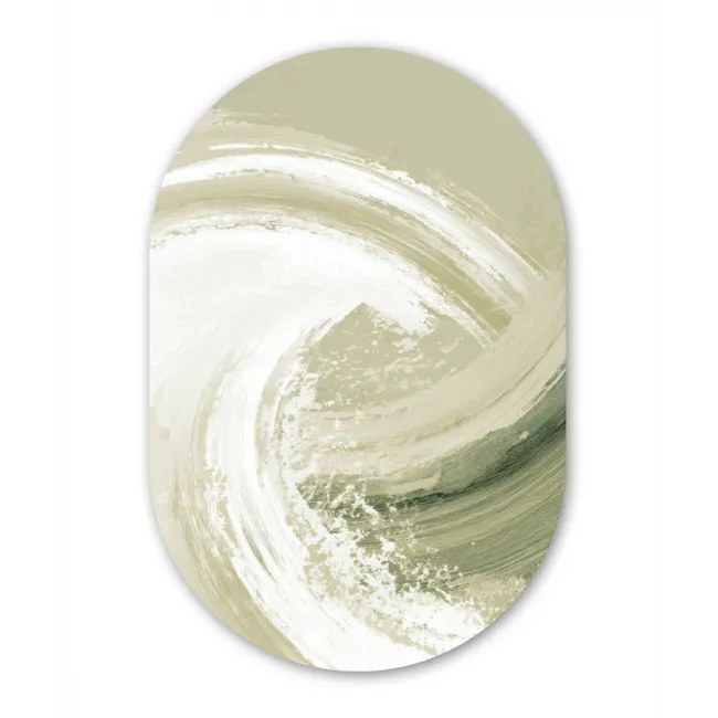 Muurovaal aluminium - Abstract - Penseelstreken - Golven - Groen