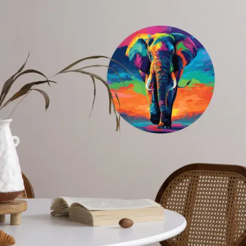 Olifant - Kleurrijk - Lucht - Abstract Wandcirkel behangsticker klein -sfeer3