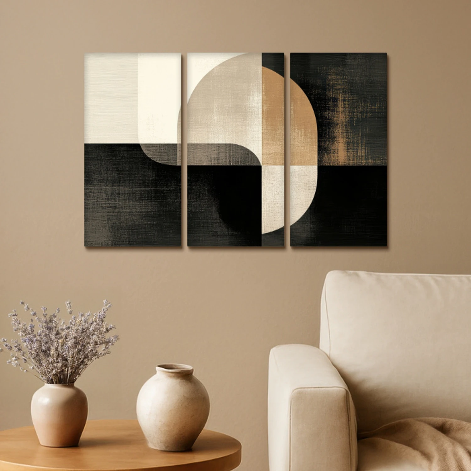 Vormen - Abstract - Goud Canvas - Meerluiken 3 luik klein -sfeer1