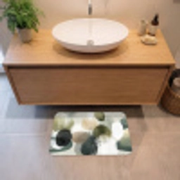 Minimalistisch - Cirkels - Penseelstreken - Beige Badmat klein -sfeer1