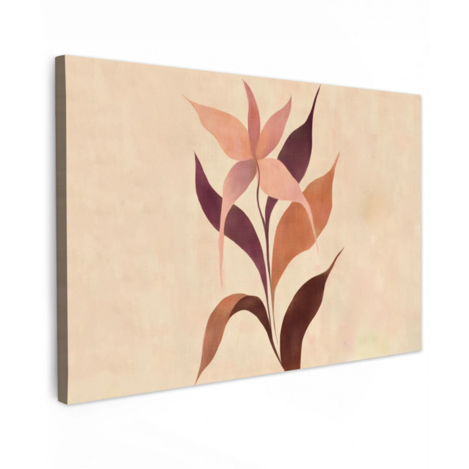 Minimalistisch - Bloem - Bladeren - Beige canvas 2cm klein -z3d