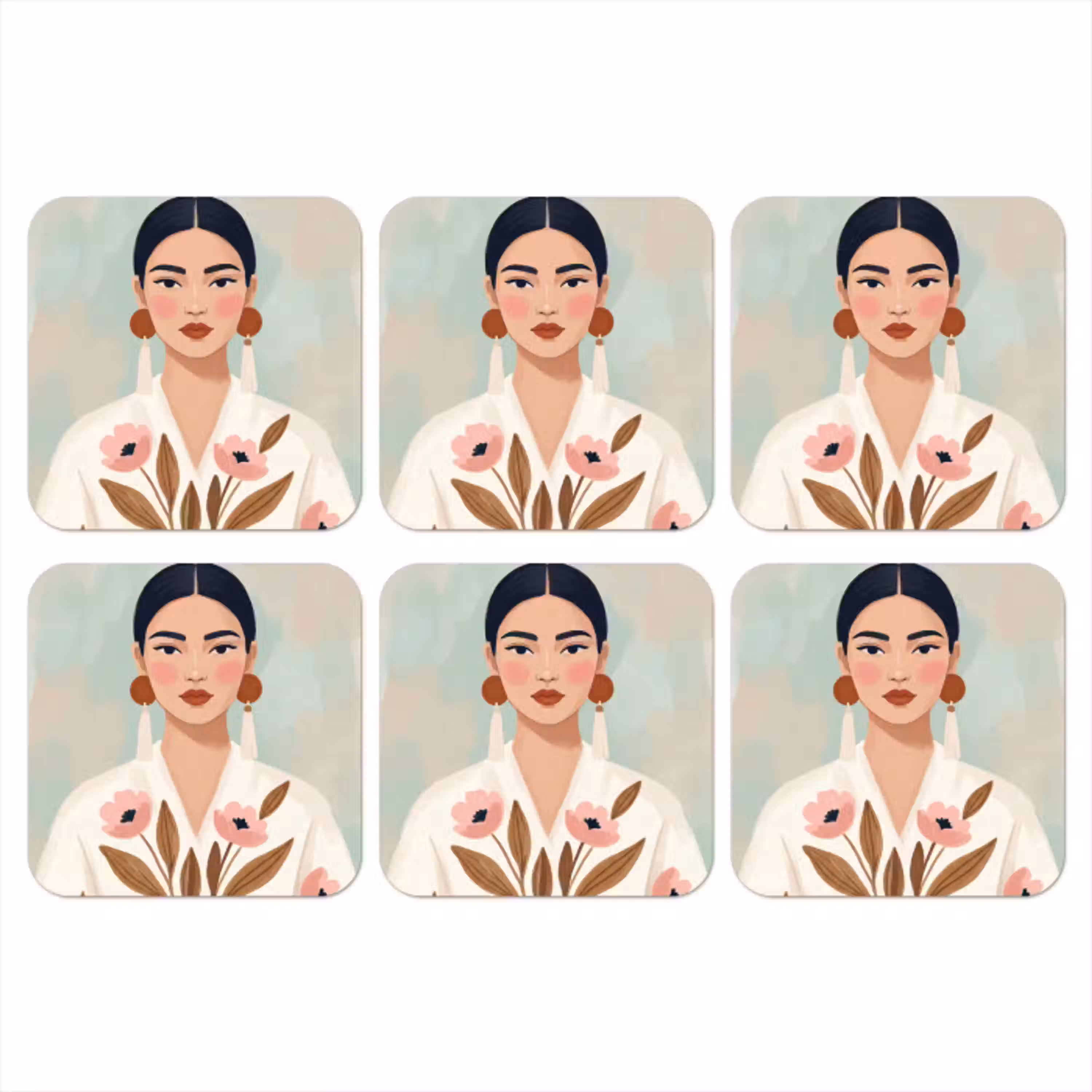 Vrouw - Kimono - Pastel onderzetter kurk middel -3d