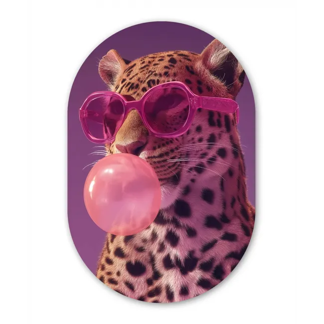 Muurovaal glas - Panter - Zonnebril - Kauwgombel - Roze