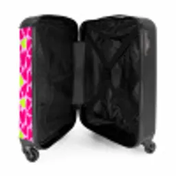 Roze en limoengroene hartjes op lichtroze achtergrond NBS - Handbagage koffer - Volwassenen Unisex middel -binnenkant