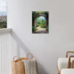 Doorkijk - Landschap - Bloemen - Pad - Uitzicht tuinposter los doek klein -sfeer8