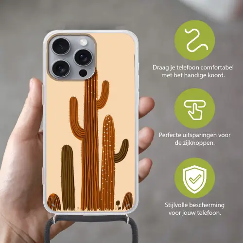 Cactus - Woestijn - Zand - Bruin Hoesje iPhone 16 Pro Max met koord klein -sfeer2_NL