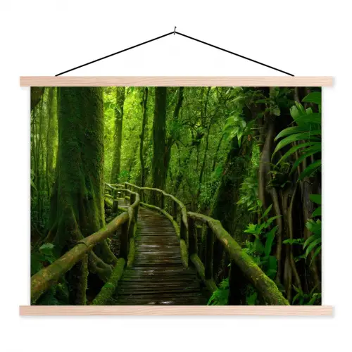 Jungle - Brug - Mos - Natuur - Tropisch textielposter latten blank klein -3d