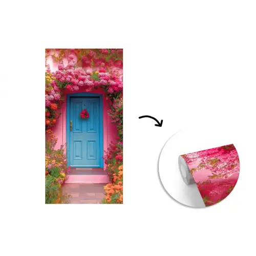 Bloemen - Deur - Roze fotobehang vinyl groot -3d