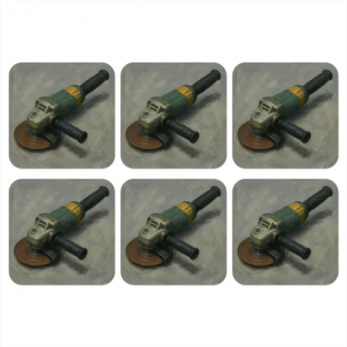 Haakse slijper - Schilderij - Gereedschap onderzetter kurk middel -3d