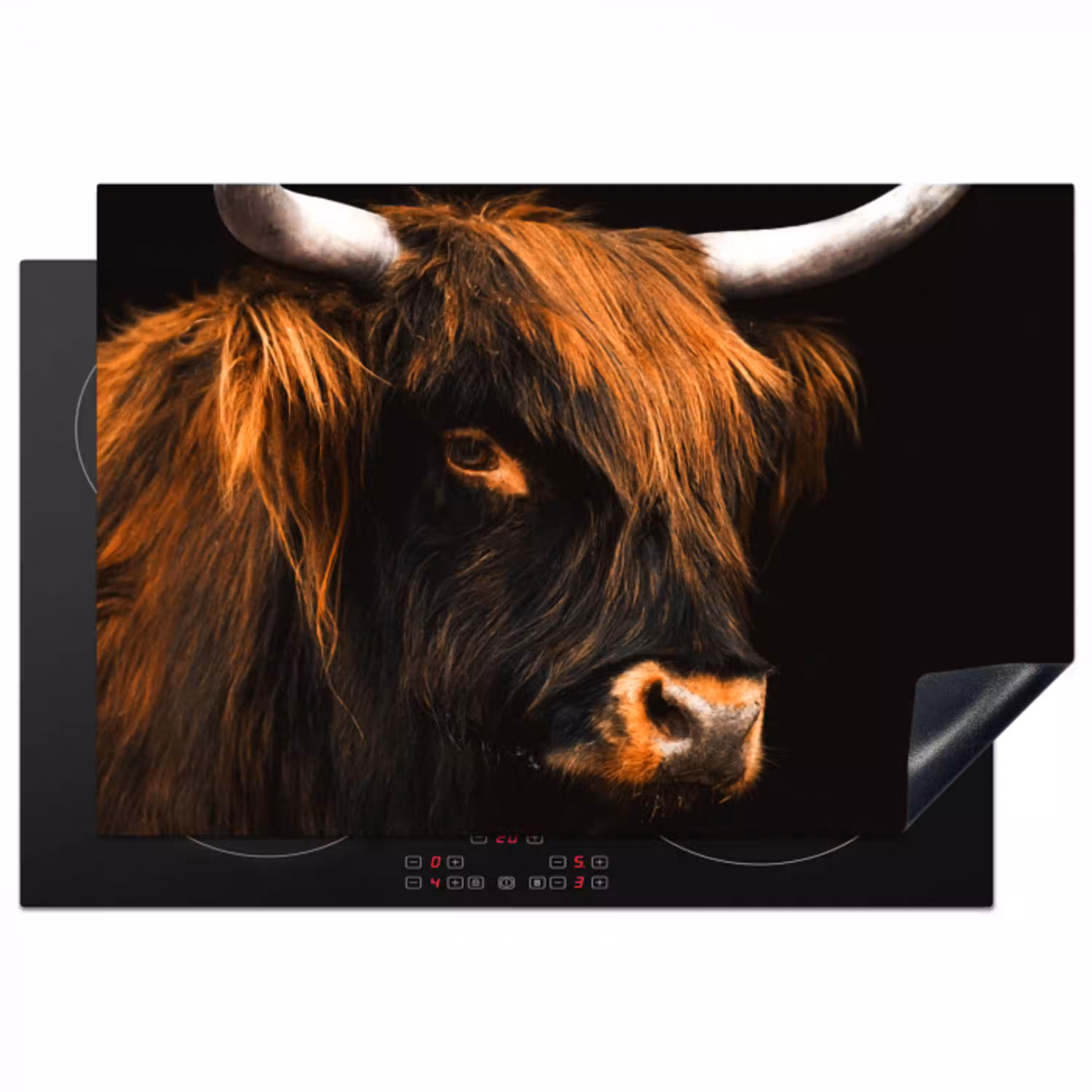 Schotse hooglander - Zwart - Koe - Hoorn - Dieren Inductie beschermer vinyl 3mm klein -3d