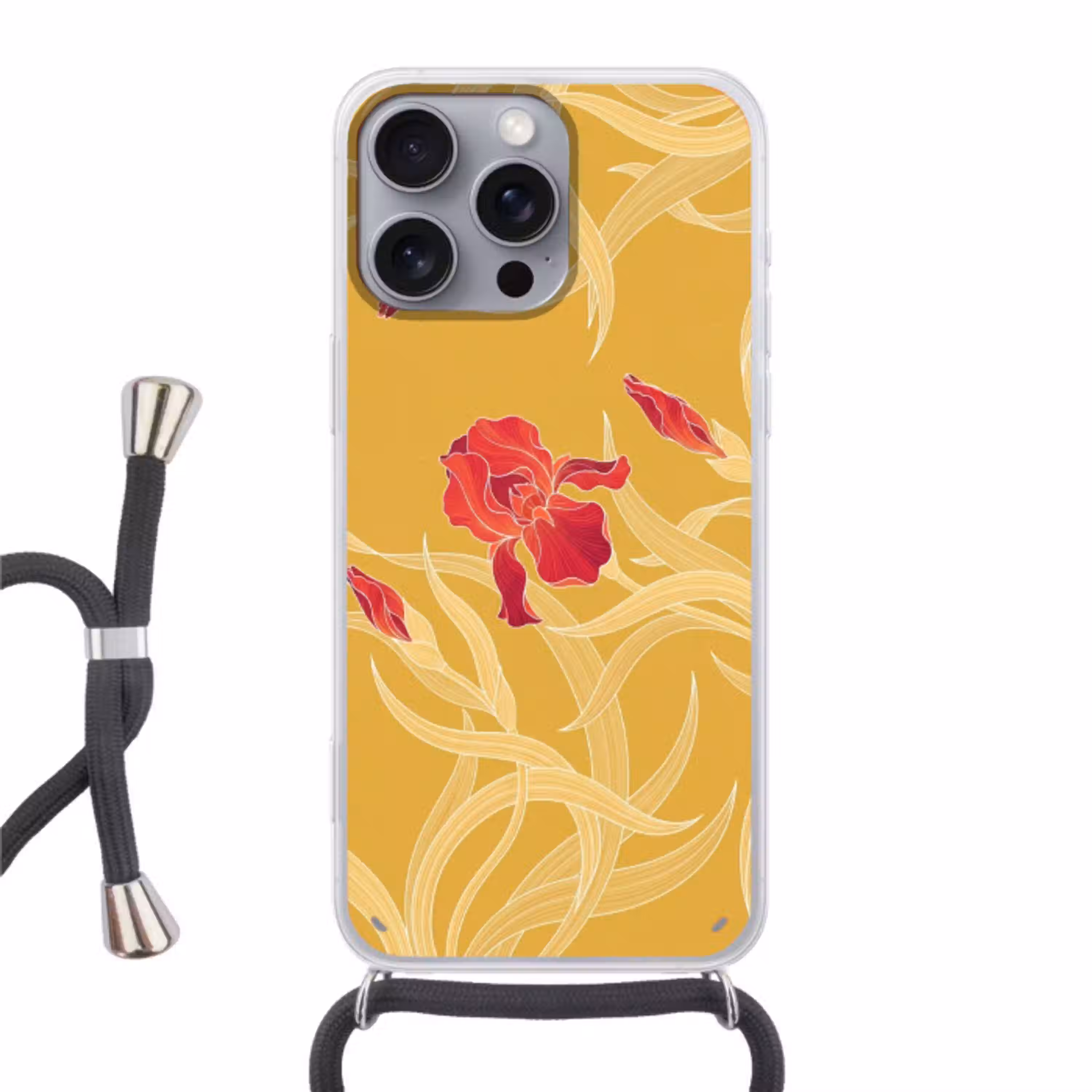 Bloemen - Illustratie - Rood Hoesje iPhone 16 Pro Max met koord klein -3d
