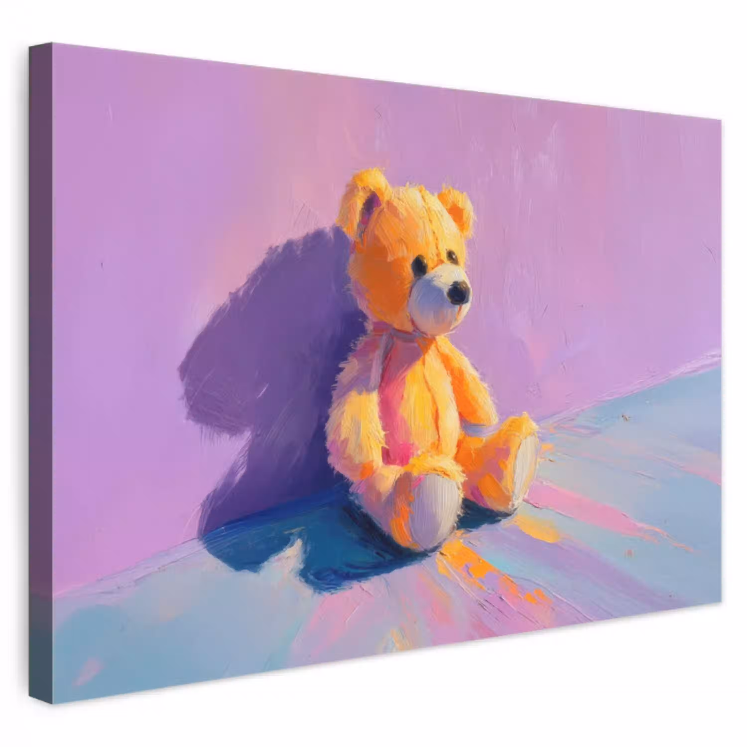 Teddybeer - Schaduw - Penseelstreken - Paars canvas 2cm klein -3d