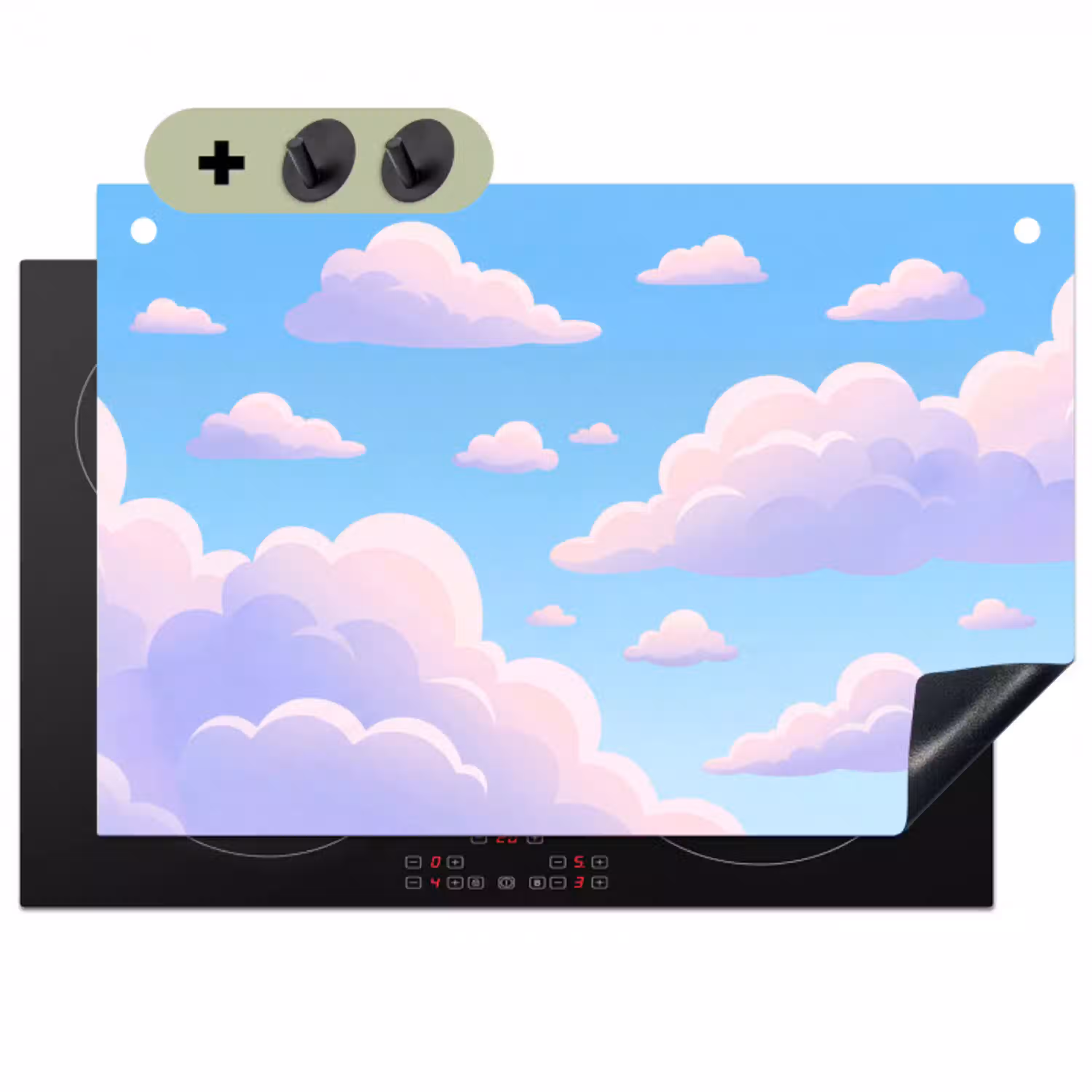 Wolken - Roze - Blauw - Natuur - Modern Inductie beschemer met haakjes klein -3d