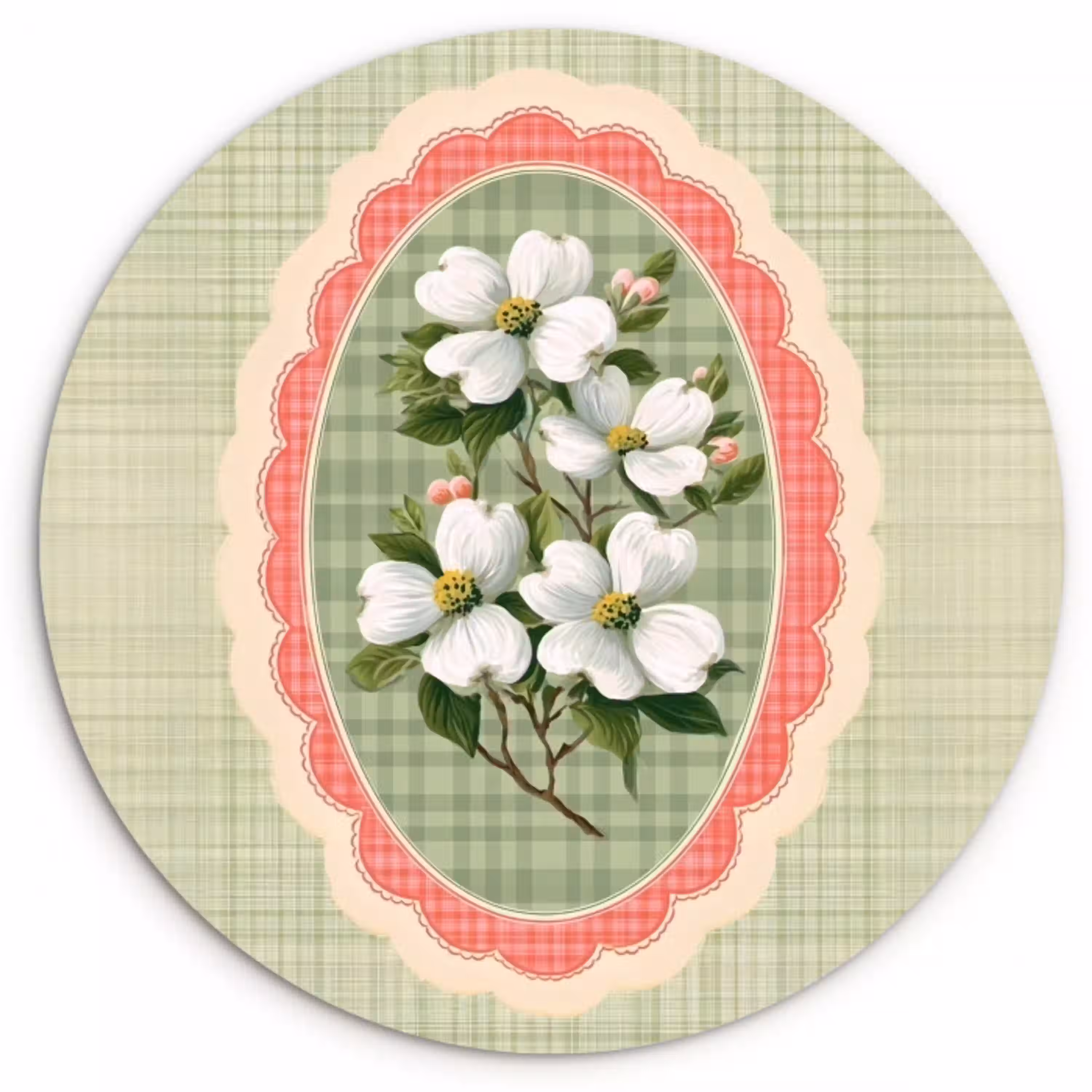 Bloemen - Illustratie - Geruit - Groen Wandcirkel plexiglas klein -3d