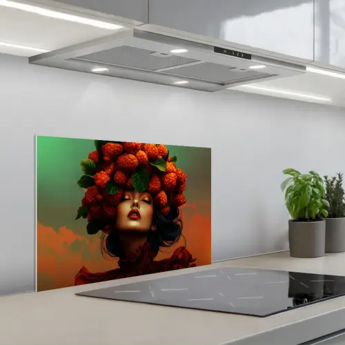 Vrouw - Frambozen - Bladeren keuken achterwand spatscherm klein -3d_schuin