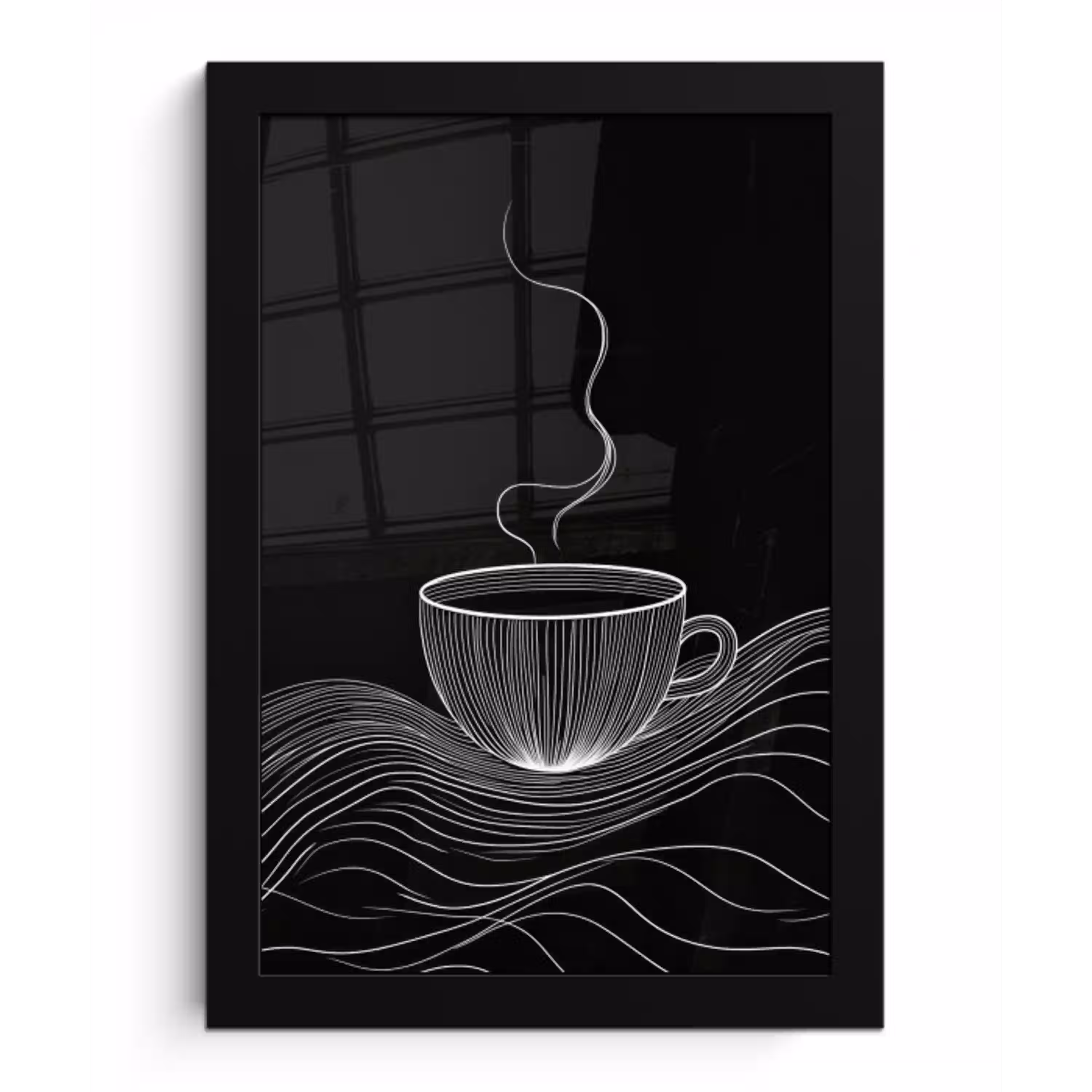 Lijntekening - Koffiekop - Zwart fotolijst zwart zonder passe partout klein -3d
