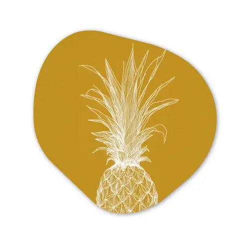 Lijnillustratie - Ananas - Bladkroon - Okergeel Wandcirkel Organisch Aluminium middel -3d
