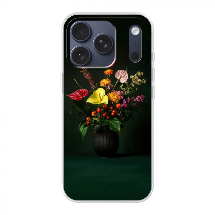 Bloemen - Vaas - Zwart Telefoonhoesje iPhone 17 Pro klein -3d