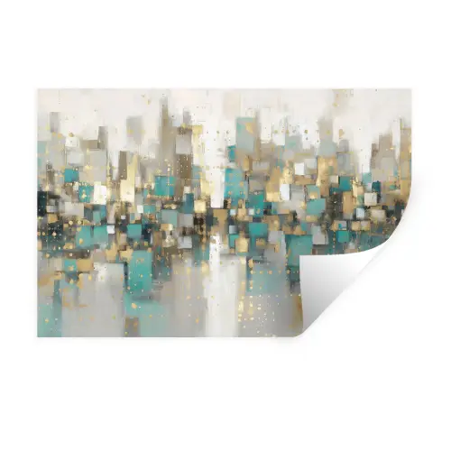 Abstract - Blokken - Goud - Skyline Muursticker klein -3d