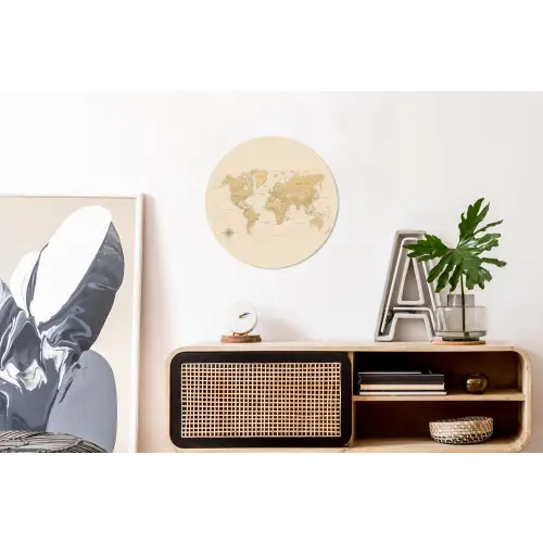 Wereldkaart - Realistisch - Beige Wandcirkel aluminium klein -kantoor