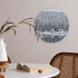 Bos - Reflectie - Meer - Winter - Serene Akoestische PET Vilt - Rond klein -sfeer3