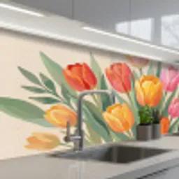 Tulpen - Abstract - Kleurrijk keuken achterwand 2 middel -3d_schuin