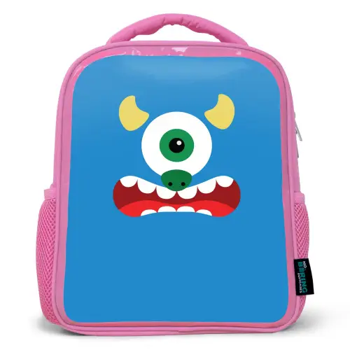 Dierenportret - Monster - blauw Kinderrugzak - Roze middel -3d