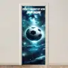 Schwebender Fußball im Weltraum mit Namensfeld. deurposter klein -3d_beige