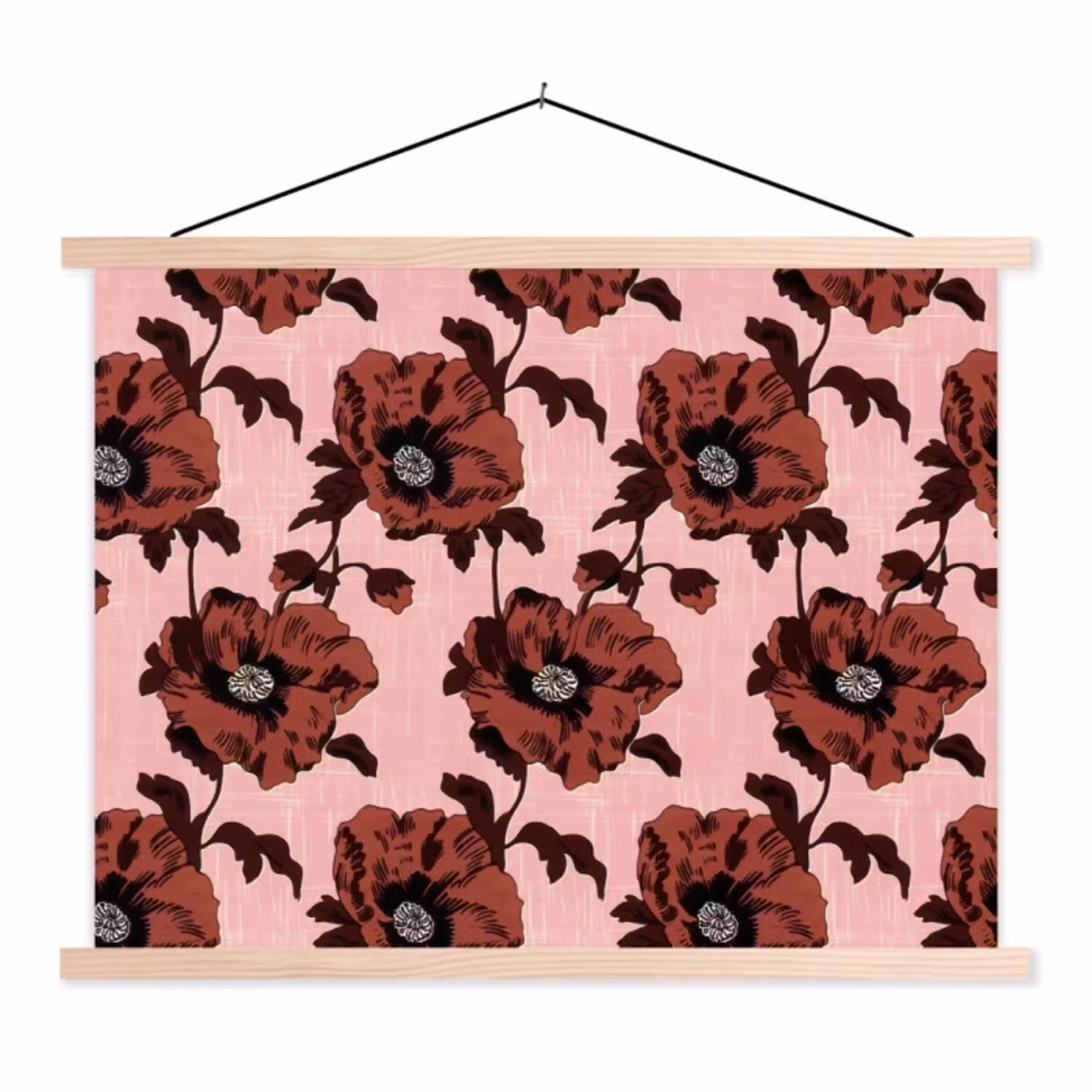 Bloemen - Retro - Rood textielposter latten blank klein 122 -3d