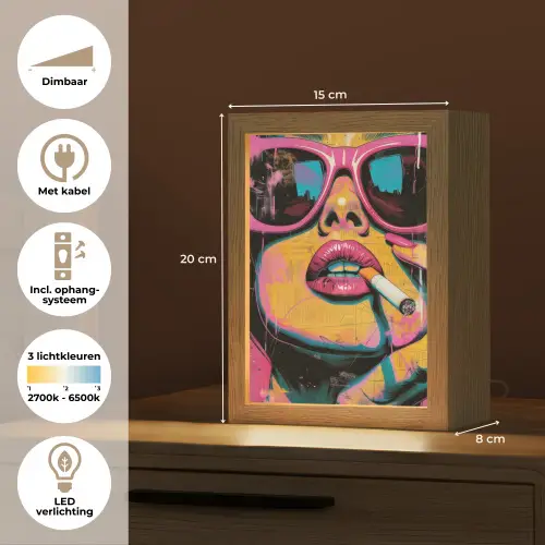 Portret - Vrouw - Abstract - Zonnebril Light Box met kabel (Tafellamp) klein -USP_NL