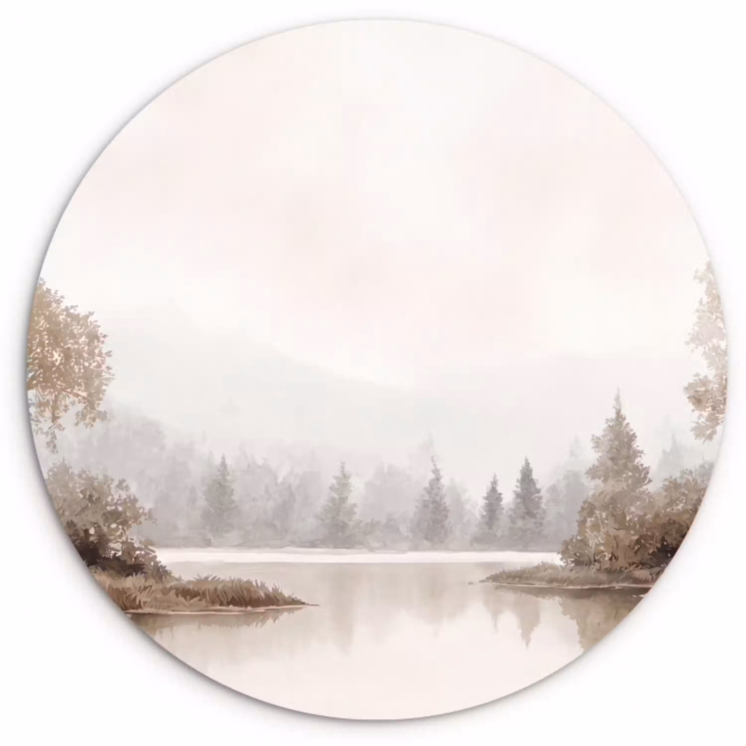 Rivierlandschap - Minimalistisch - Aardetinten Wandcirkel kunststof plaat 5mm dik klein -3d