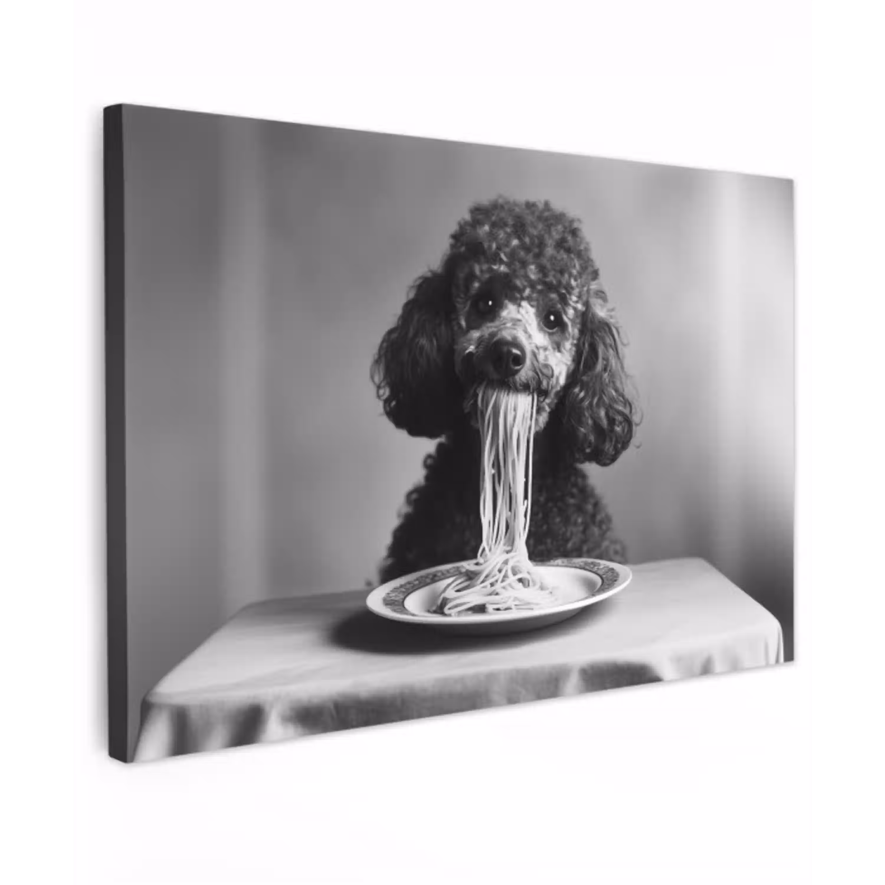 Poedel - Hond - Zwart - Wit - Schattig - Pasta Tuinposter op houten frame 2 cm dik klein -3d
