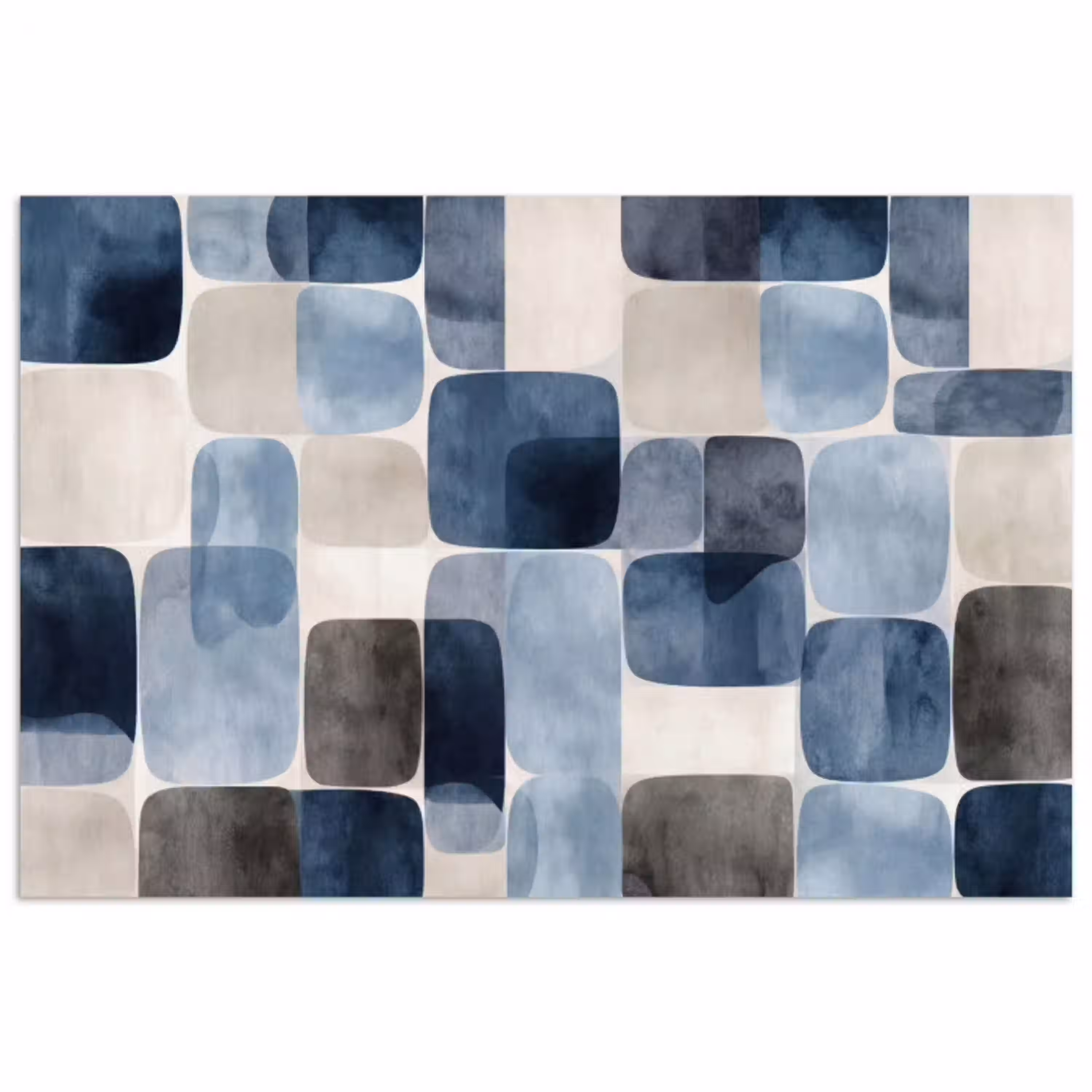 Patroon - Blauw - Vierkanten poster papier klein -3d