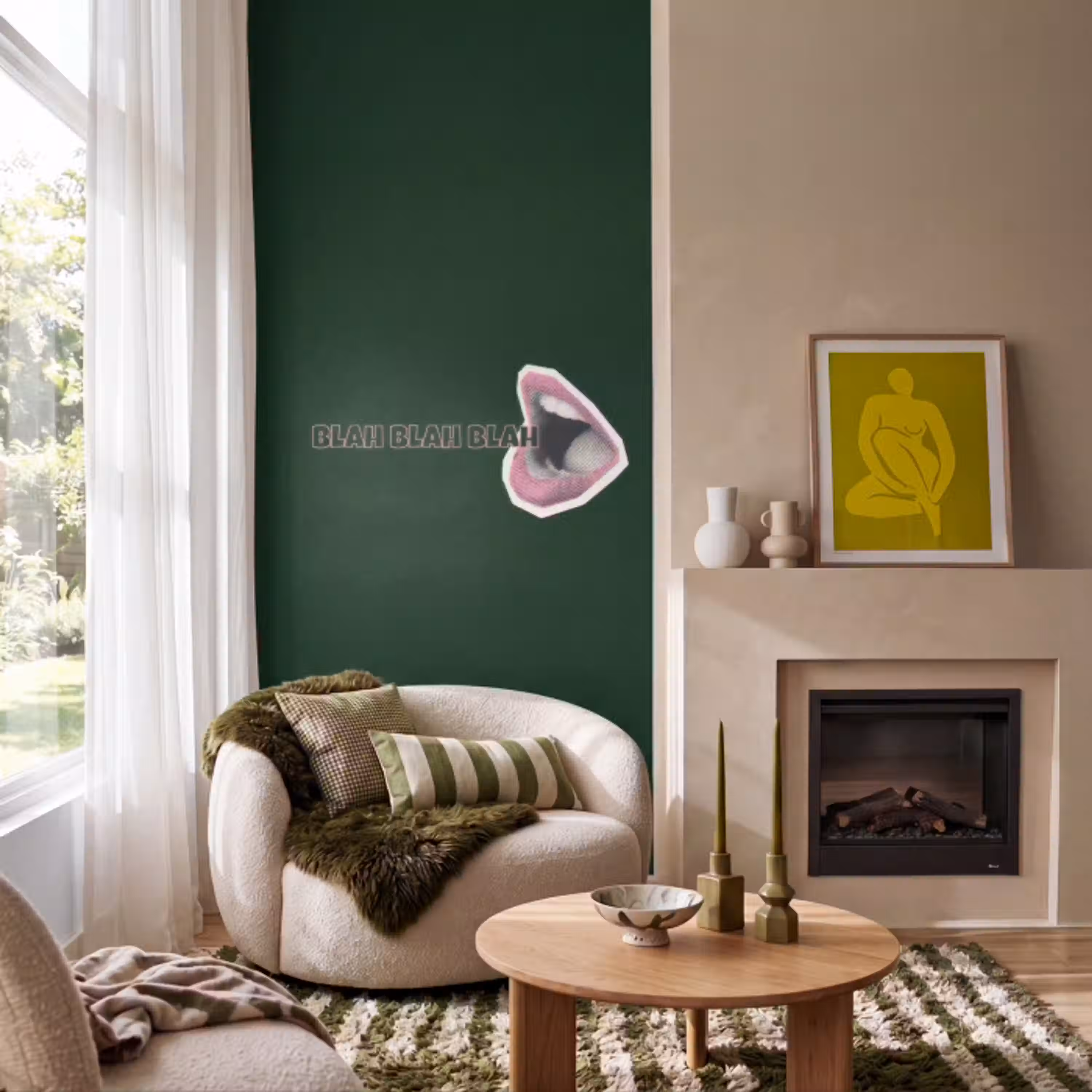 BLAH BLAH BLAH - Mond - Groen Behang Vlies klein -sfeer2