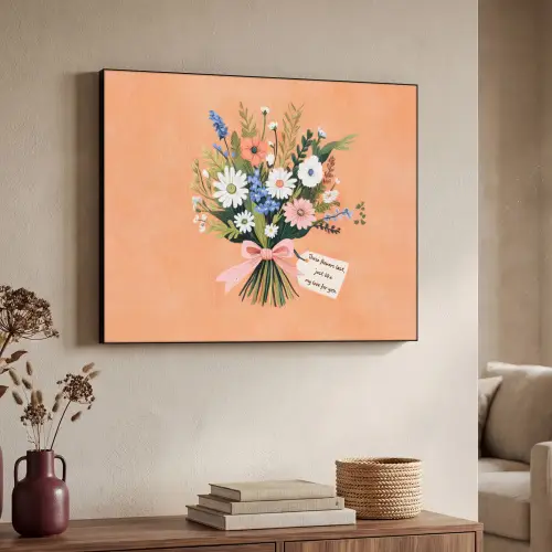 Boeket - Strikje - Quote Textielframe zwart klein -sfeer3