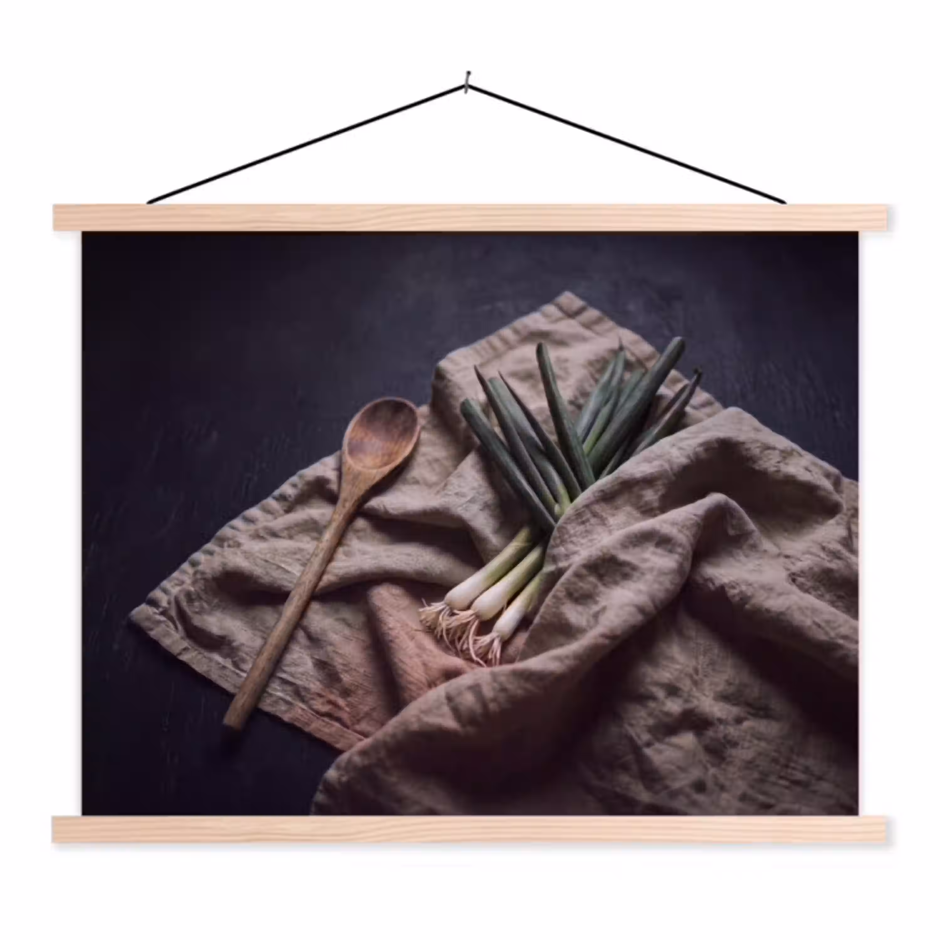 Eten - Lepel - Rustiek textielposter latten blank klein -3d