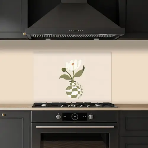 Bloem - Wit - Vaas - Quote keuken achterwand spatscherm klein -sfeer1