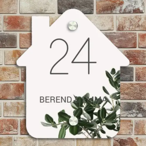 Wit met bladeren - Klassiek Naambord Huisje klein -sfeer6