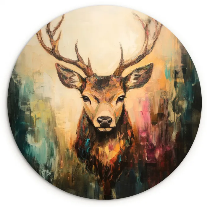 Hert - Geverfd - Gewei - Bruin Wandcirkel kunststof plaat 5mm dik klein -3d