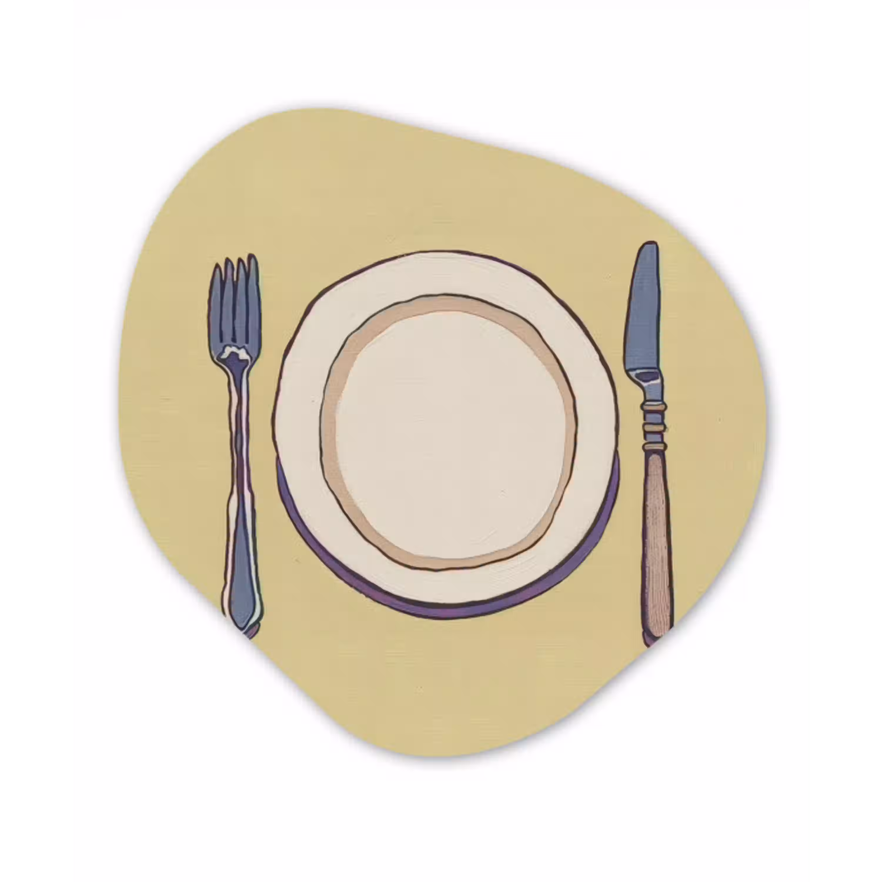 Illustratie - Bord - Bestek - Beige Wandcirkel Organisch Plexiglas middel -3d