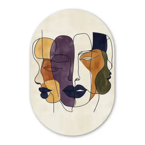 Abstract - Overlappende gezichten - Paars - Donkergroen Wandcirkel Ovaal Forex klein -3d