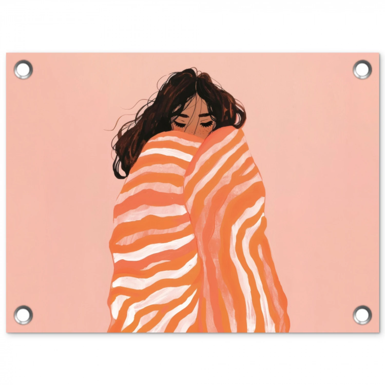 Meisje - Deken - Gestreept - Oranje tuinposter los doek klein -3d