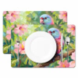 Papagaai - Hibiscusbloemen - Kleurrijk Placemat vinyl groot -zzsfeer2_Kitchenyeah-website