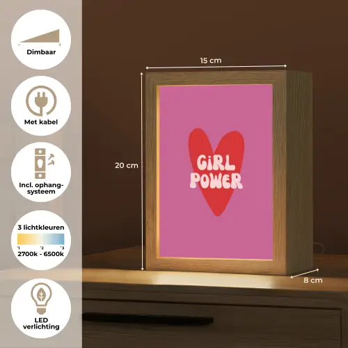 Girl power - Hart - Roze - Rood Light Box met kabel (Tafellamp) klein -USP_NL