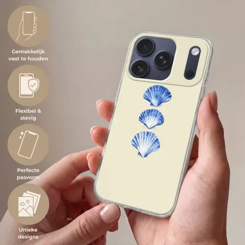 Schelpen - Blauw - Beige Telefoonhoesje iPhone 17 Pro klein -sfeer3_NL